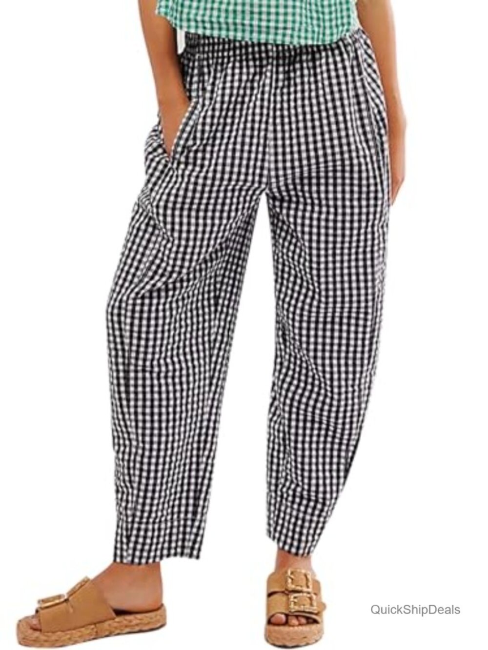 Women's Plaid Wide Leg Lounge Pants Mid Rise Cotton w/ Pockets